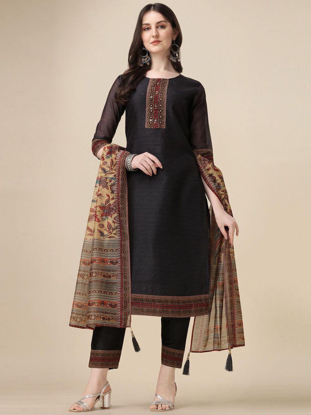 berrylicious ethnic printed beads sequined chanderi cotton kurta with trousers & dupatta