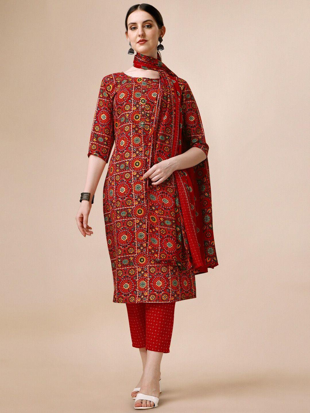 berrylicious ethnic printed regular pure cotton straight kurta with trousers & dupatta