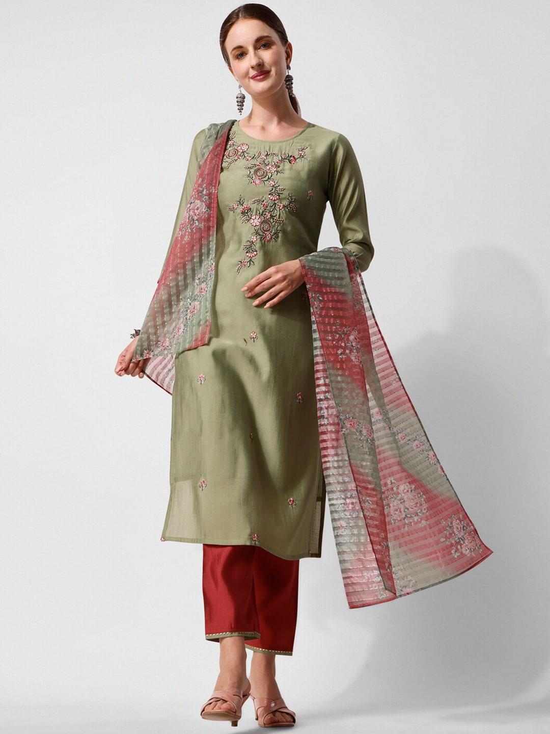berrylicious floral embroidered beads & stones kurta with trousers & dupatta