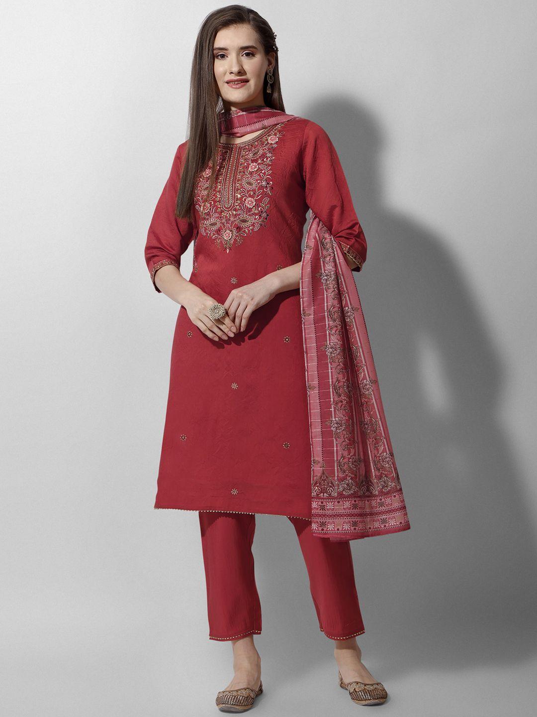 berrylicious floral embroidered chanderi cotton kurta with trousers & dupatta