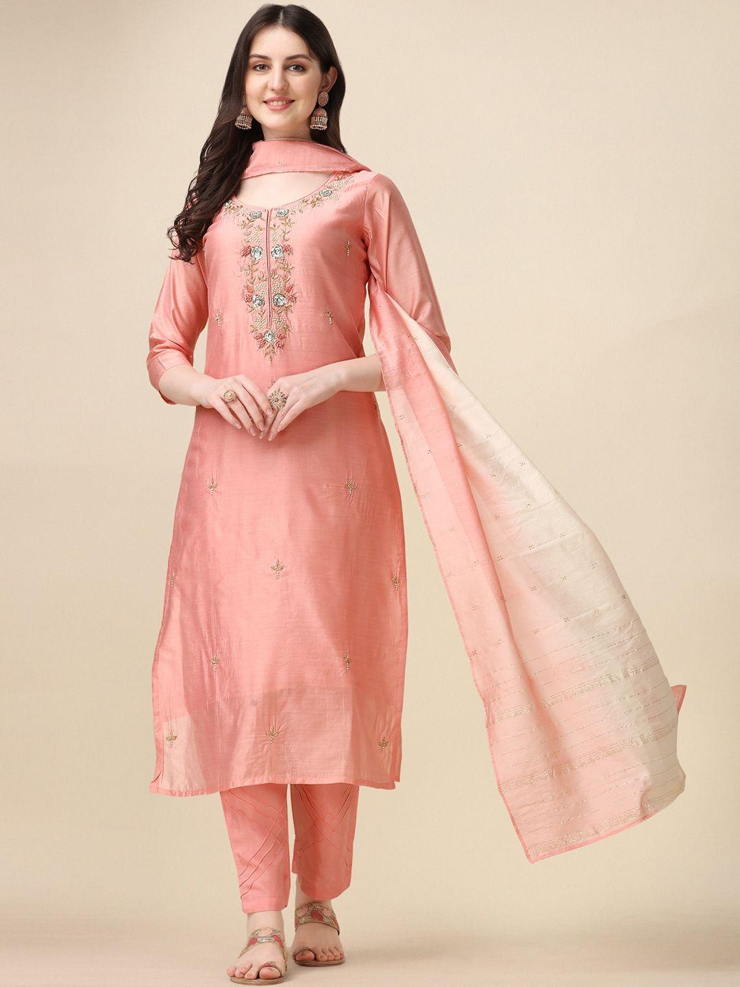 berrylicious floral embroidered chanderi cotton kurta with trousers & dupatta