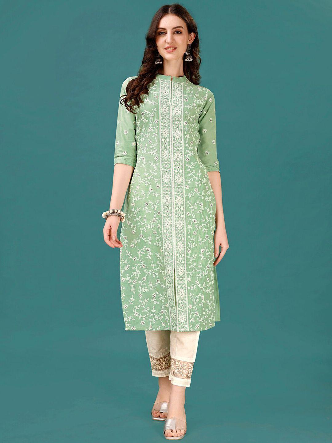 berrylicious floral embroidered pure cotton kurta with trouser