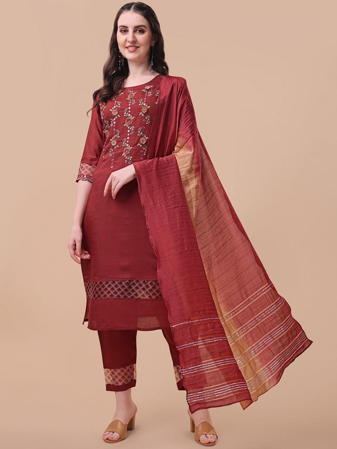 berrylicious floral embroidered thread work kurta with trousers & dupatta