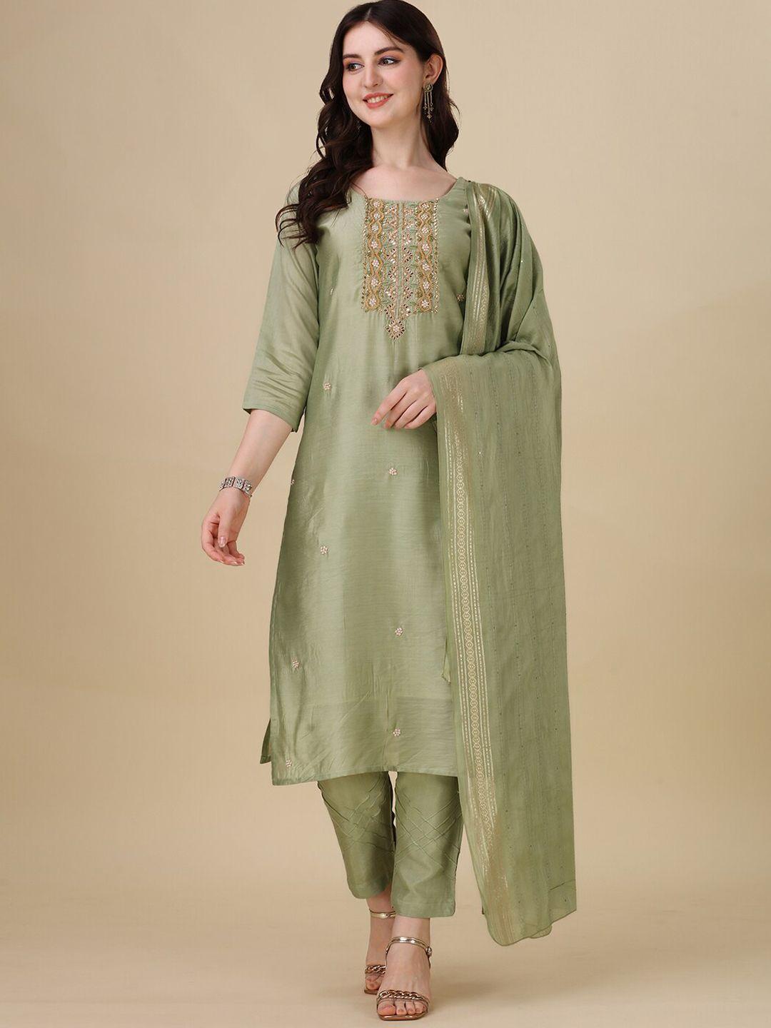 berrylicious floral embroidered zardozi chanderi cotton kurta with trousers & dupatta