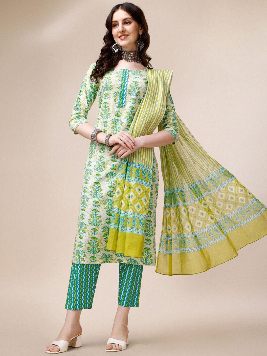 berrylicious floral printed gotta patti pure cotton straight kurta & trousers with dupatta