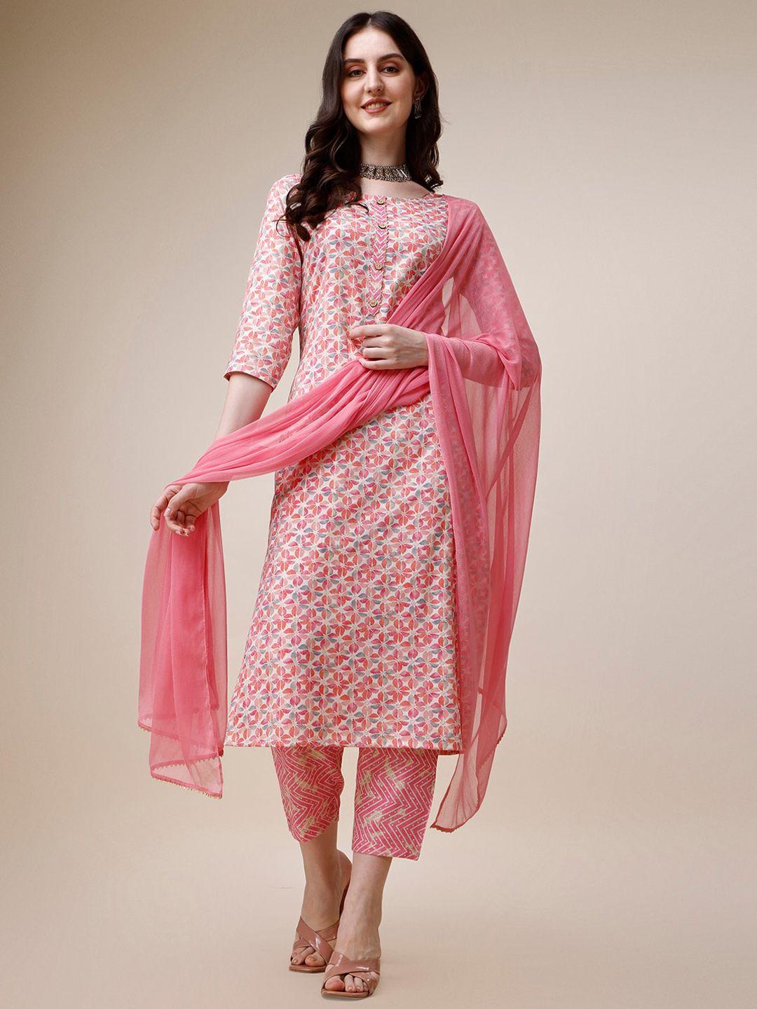 berrylicious floral printed straight kurta & trousers & with dupatta