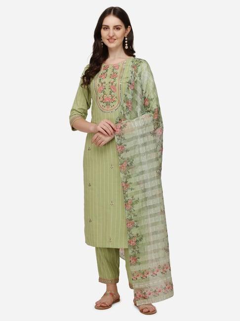 berrylicious green embroidered kurta with pants & dupatta