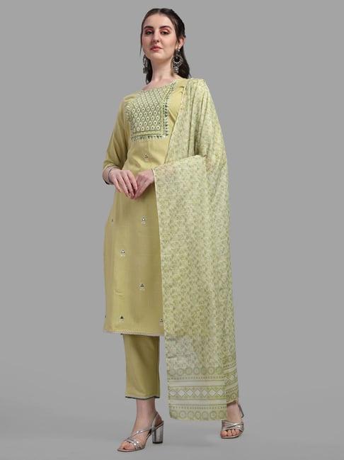 berrylicious green embroidered kurta with pants & dupatta