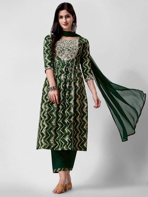 berrylicious green rayon embroidered kurta with pants & dupatta