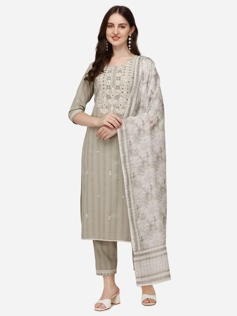 berrylicious grey embroidered kurta with pants & dupatta