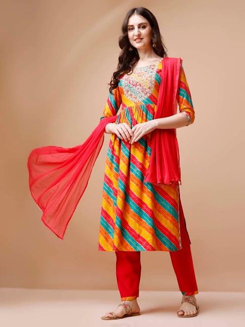berrylicious multicolor embroidered kurta with pant & dupatta