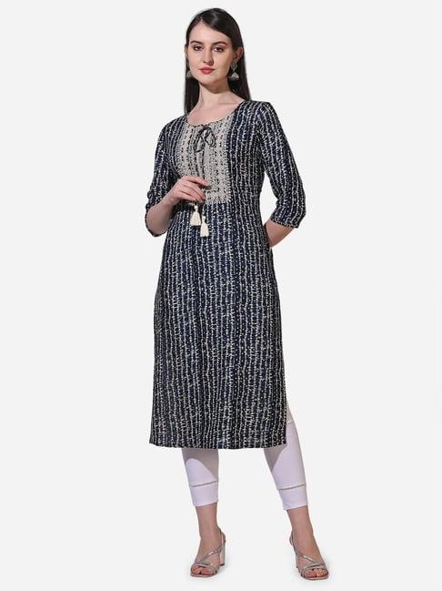 berrylicious navy embroidered straight kurta