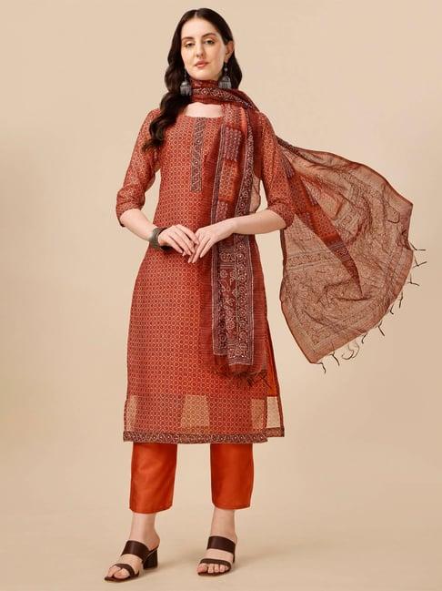 berrylicious orange chanderi printed kurta with pants & dupatta