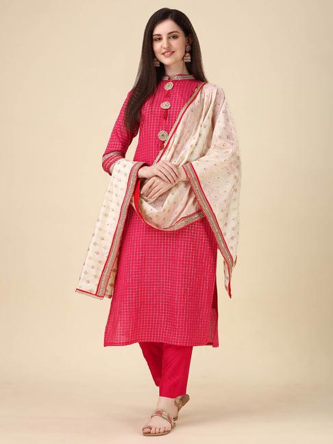 berrylicious pink chanderi embellished kurta with pants & dupatta