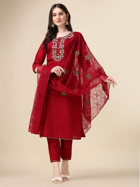 berrylicious pink chanderi embroidered kurta with pants & dupatta