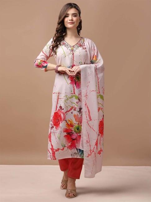 berrylicious pink embellished kurta with pant & dupatta