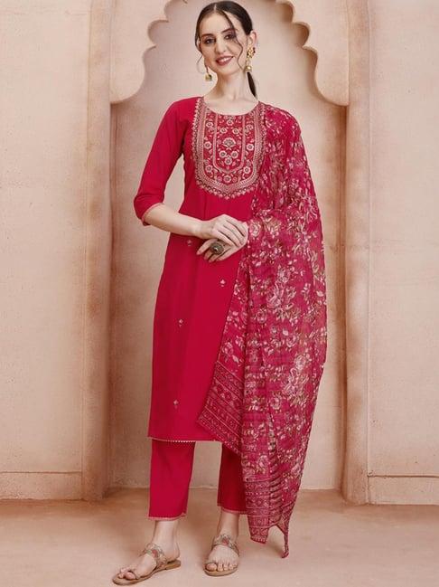 berrylicious pink embroidered kurta pant set with dupatta