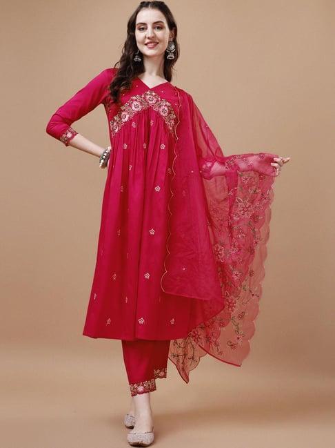 berrylicious pink embroidered kurta pant set with dupatta