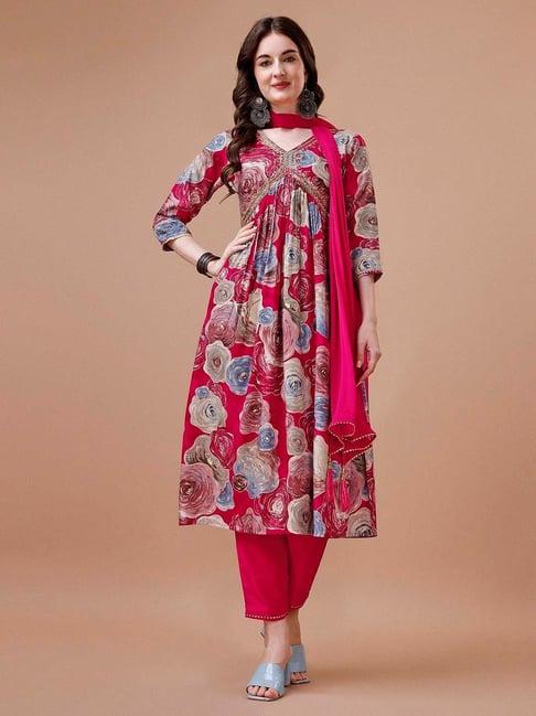 berrylicious pink embroidered kurta with pant & dupatta