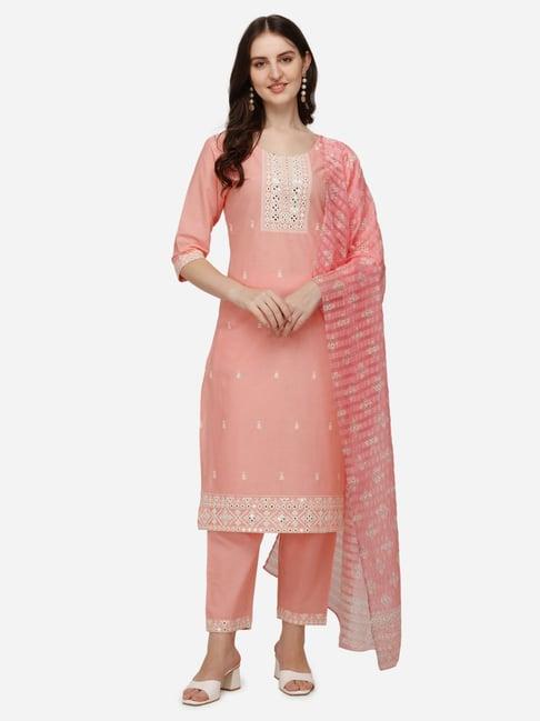 berrylicious pink embroidered kurta with pants & dupatta