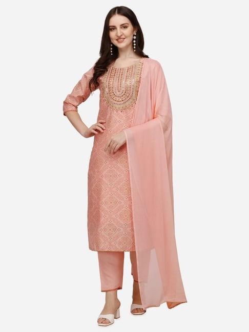 berrylicious pink embroidered kurta with pants & dupatta