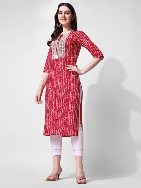 berrylicious pink embroidered straight kurta