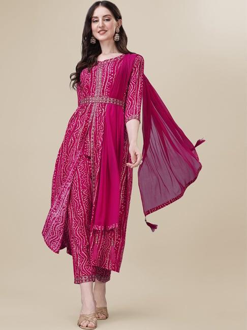 berrylicious pink printed kurta pant set with dupatta