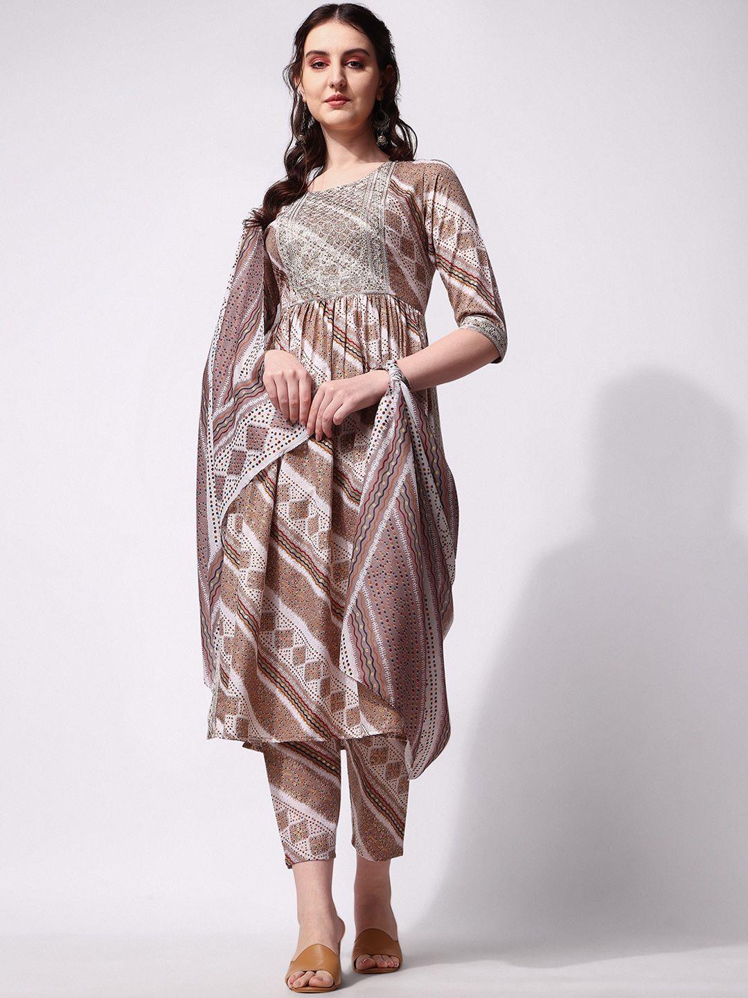 berrylicious printed thread work pure cotton kurta with trousers & dupatta