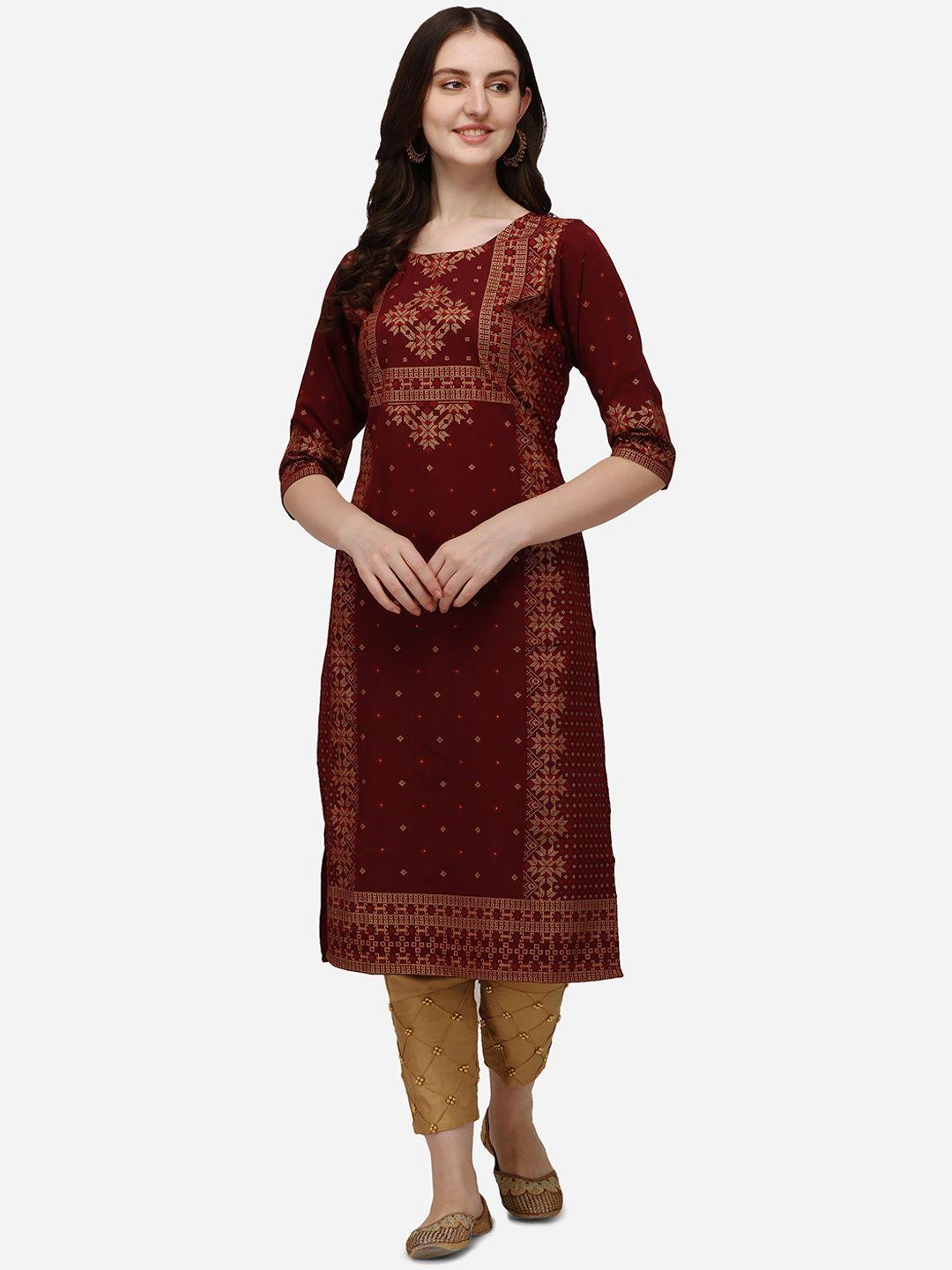 berrylicious round neck ethnic motifs printed crepe kurta