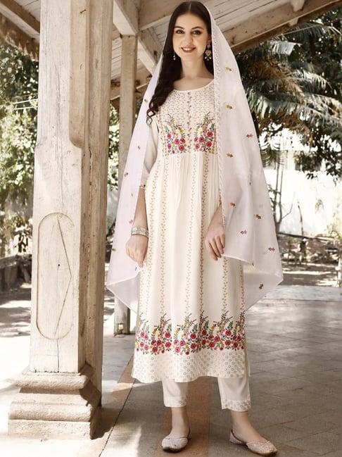 berrylicious white embroidered kurta pant set with dupatta