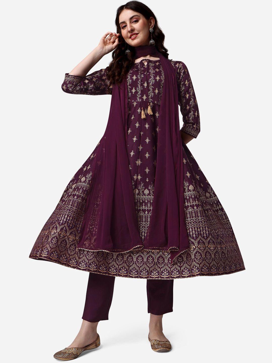 berrylicious women ethnic motifs printed pure silk kurta with trousers & dupatta