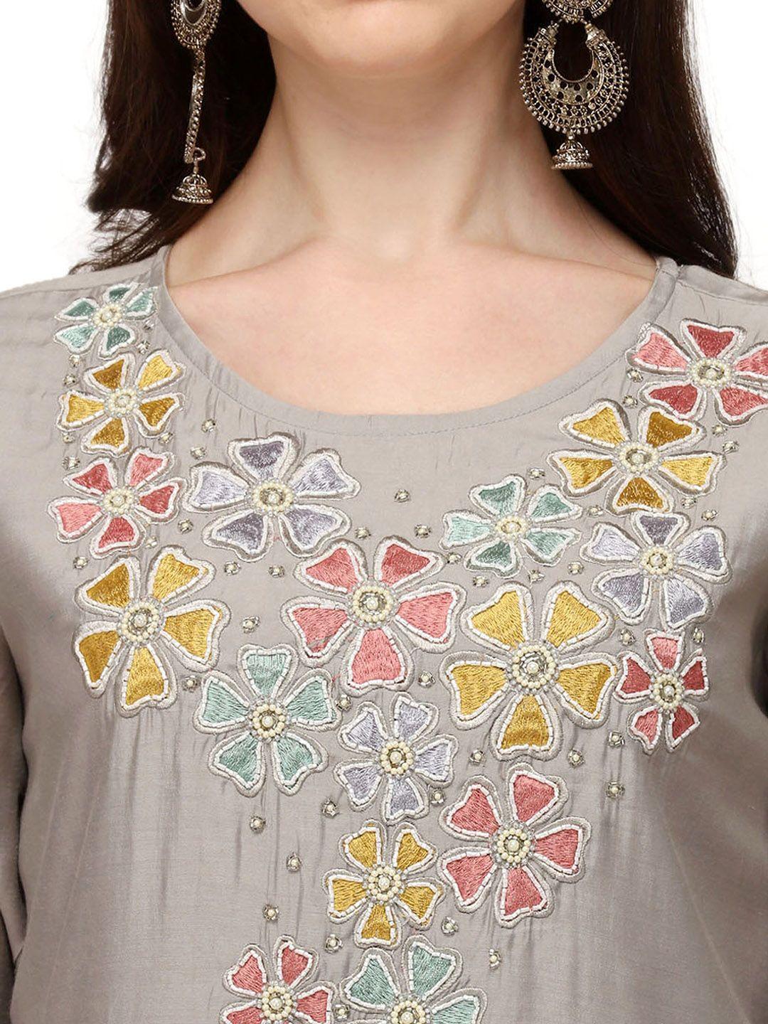 berrylicious women floral embroidered beads and stones kurta with trousers & with dupatta