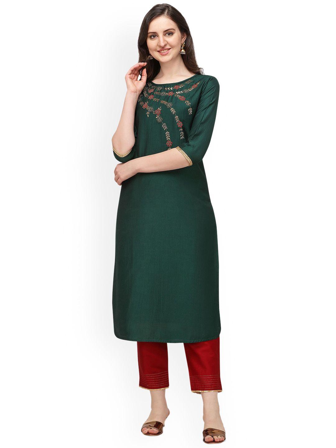 berrylicious women floral embroidered kurta with trousers