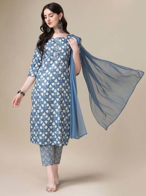 berrylicious women printed kurta with pant & dupatta set