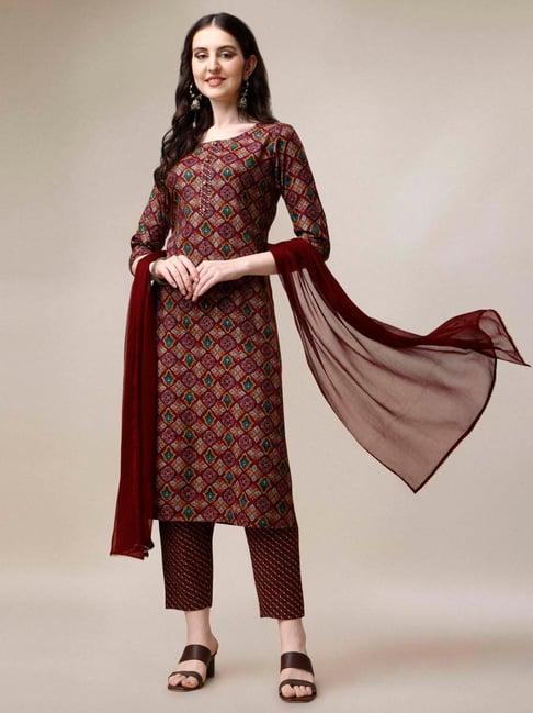 berrylicious women printed kurta with pant & dupatta set