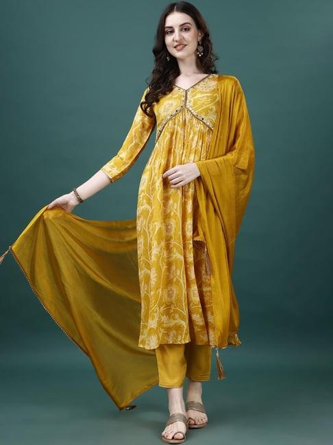 berrylicious yellow embellished kurta pant set with dupatta