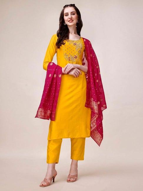 berrylicious yellow embellished kurta with pant & dupatta