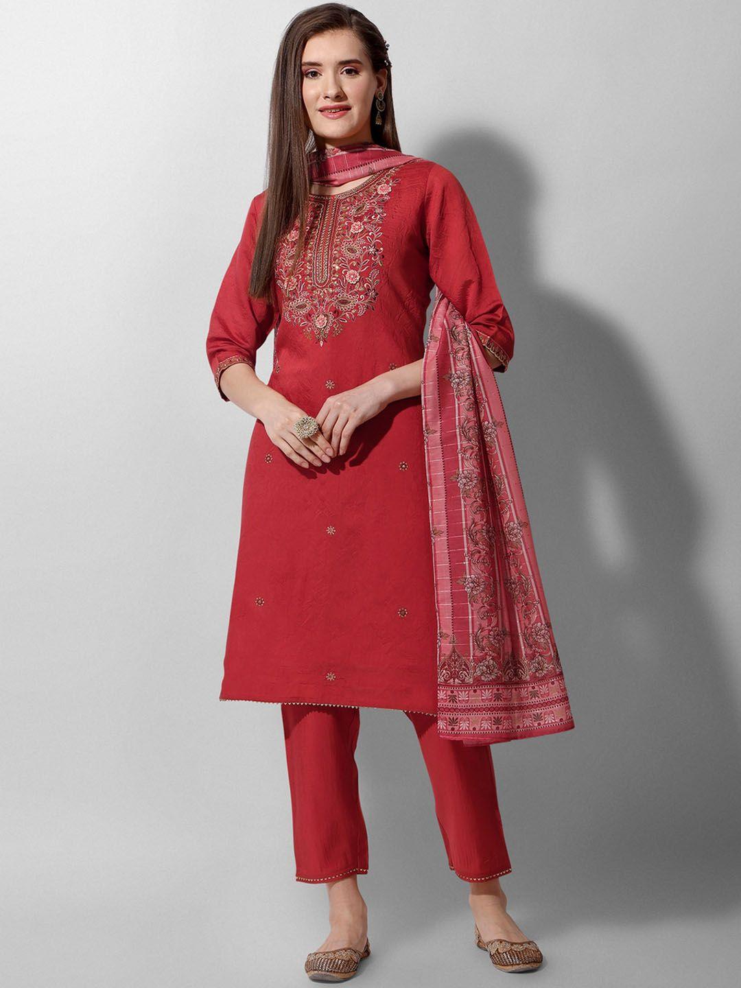 berrylicious yoke design beads & stones chanderi cotton kurta with trousers & dupatta