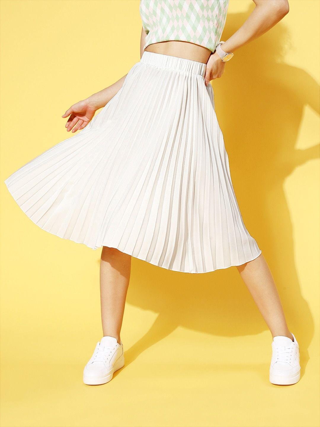 berrylush beautiful off-white solid plisse skirt