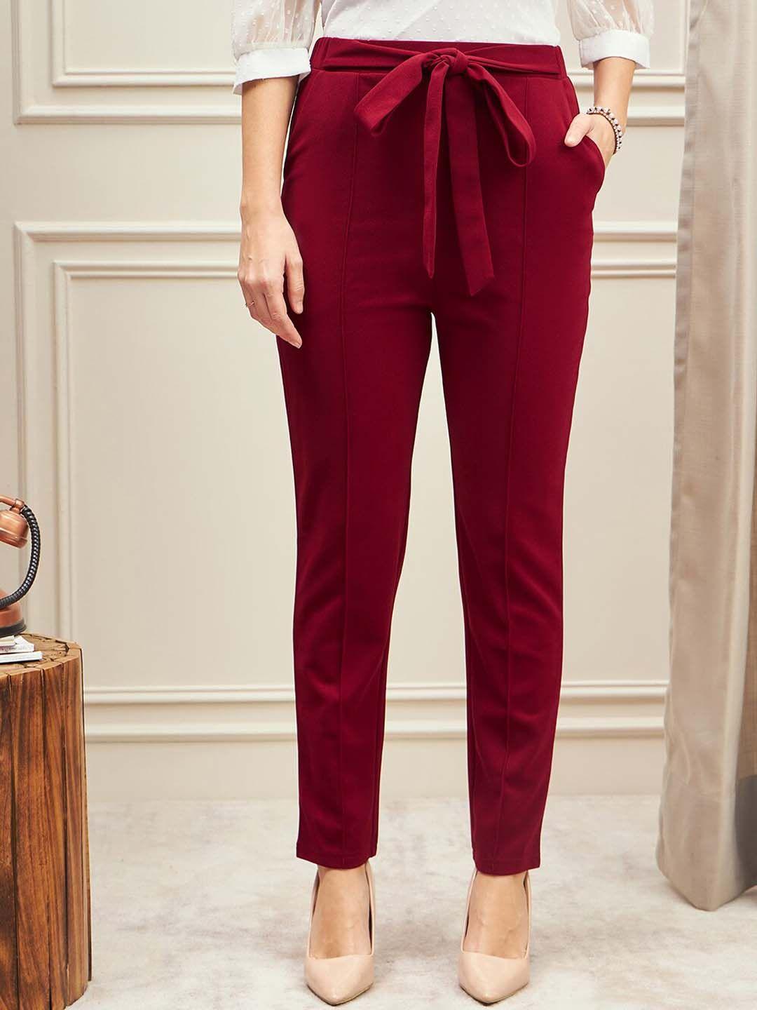 berrylush bizwear women smart skinny fit high-rise plain regular trousers