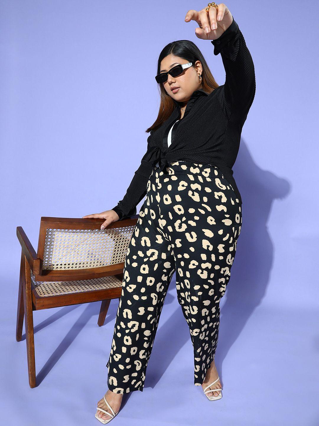 berrylush curve animal printed relaxed loose fit high-rise easy wash trousers