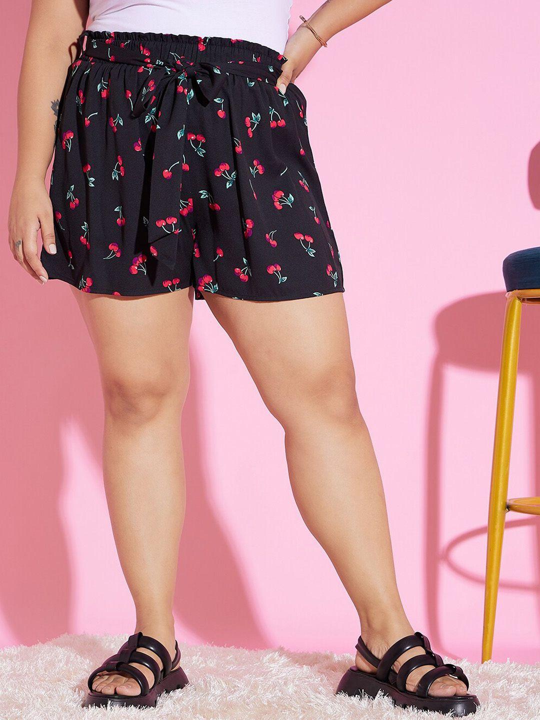 berrylush curve plus size women floral printed high rise loose fit regular shorts