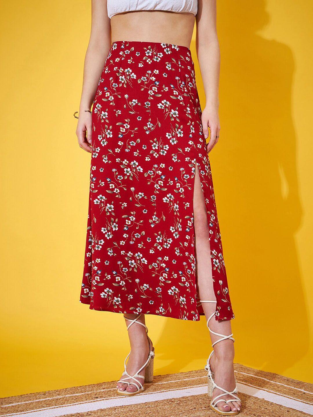 berrylush floral printed high rise a-line midi skirt