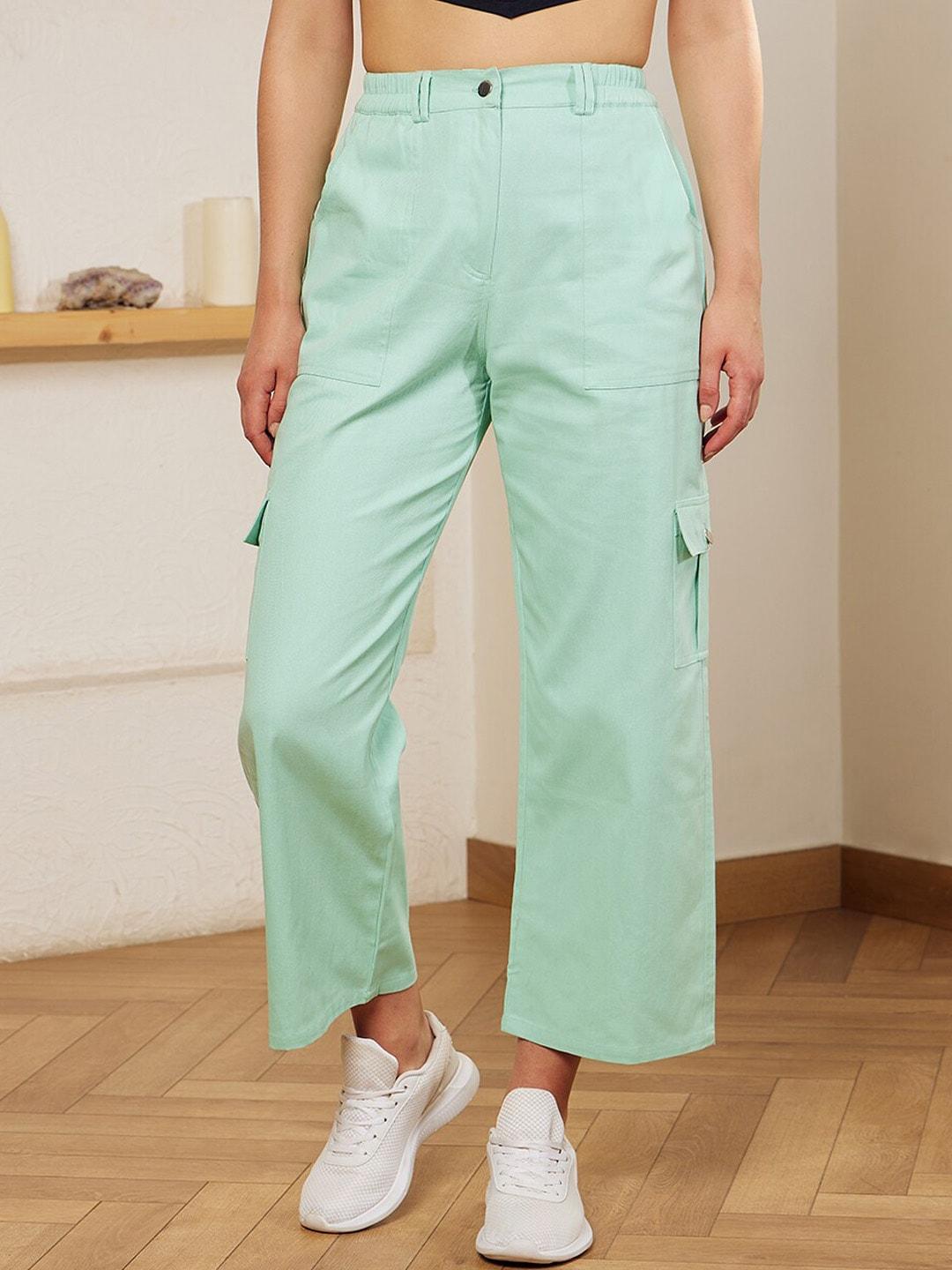 berrylush green relaxed high-rise cotton trousers