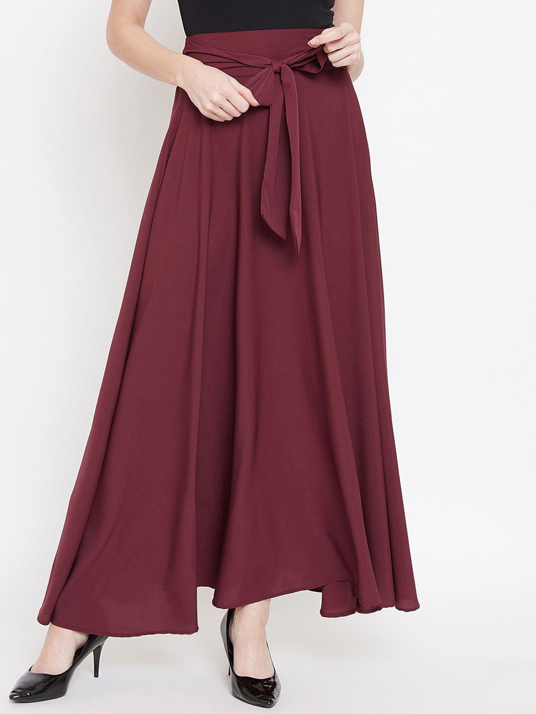 berrylush maroon flared maxi skirt