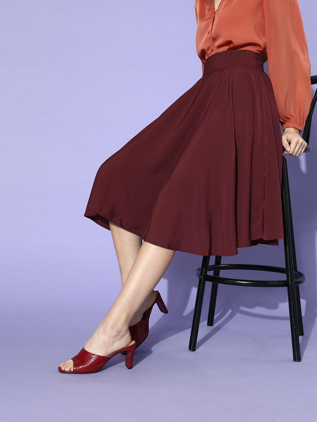 berrylush maroon solid a-line skirt