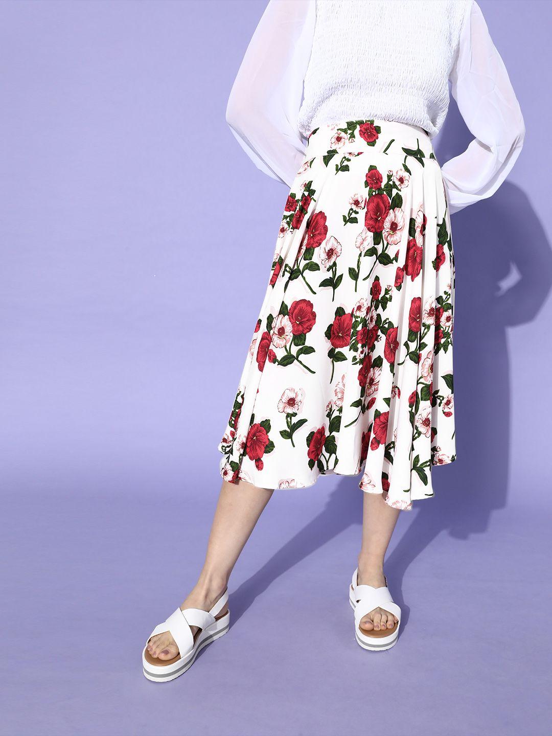 berrylush women classic white floral skirt
