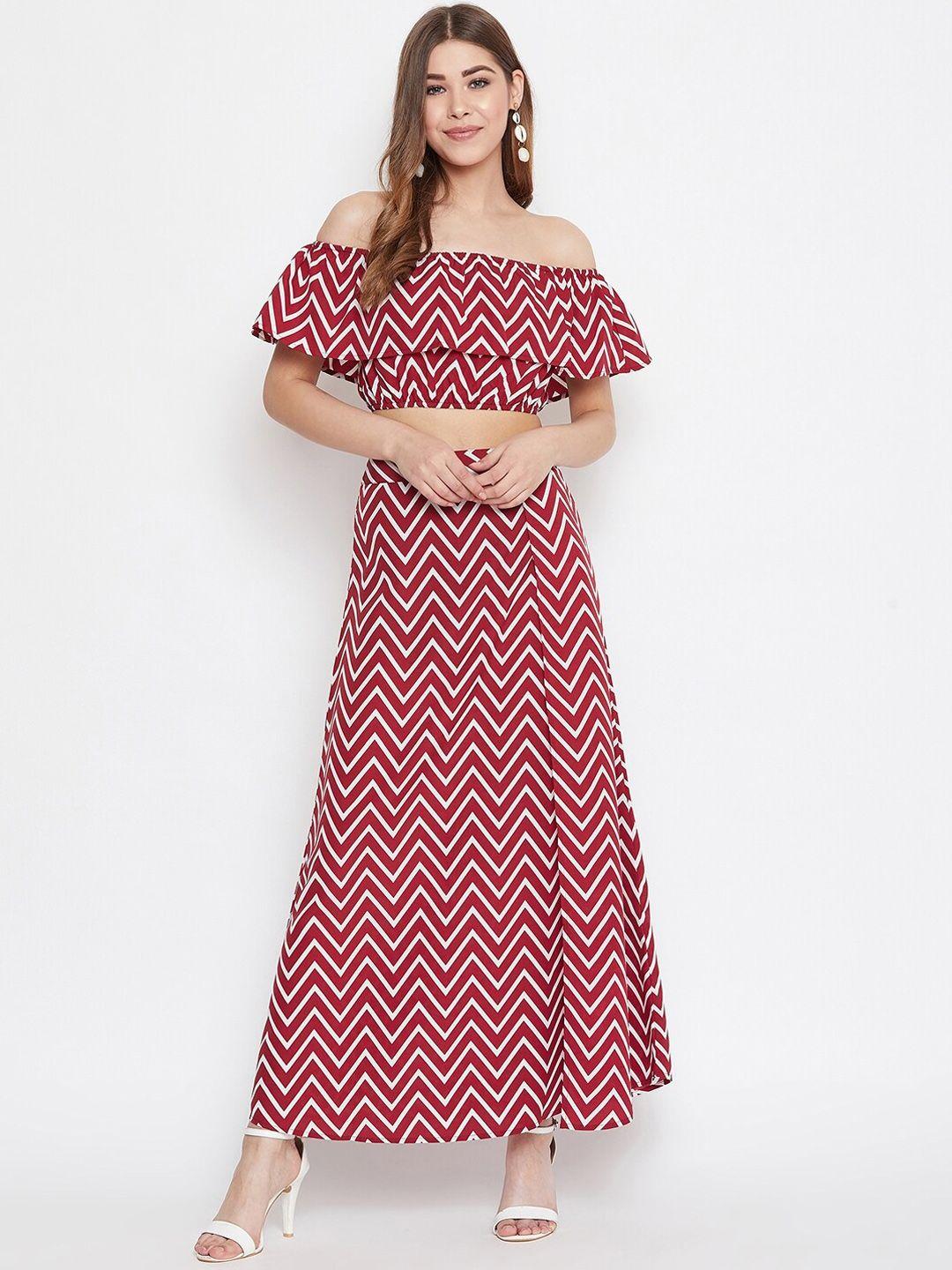berrylush women maroon printed co-ordinate sets dress