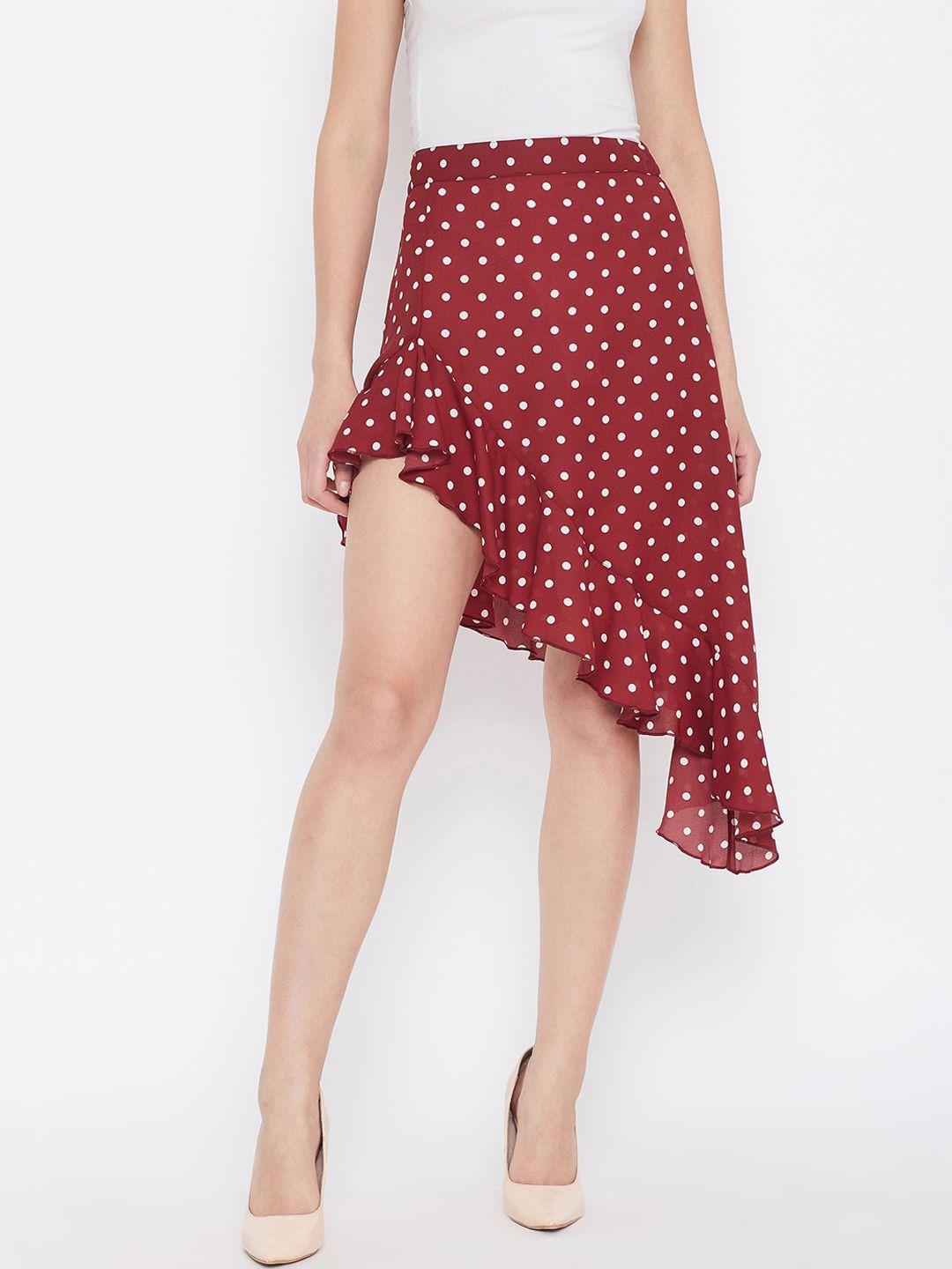 berrylush women red & white printed above knee-length a-line skirt