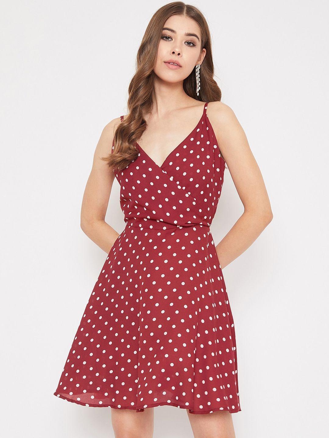 berrylush women red printed fit and flare dress